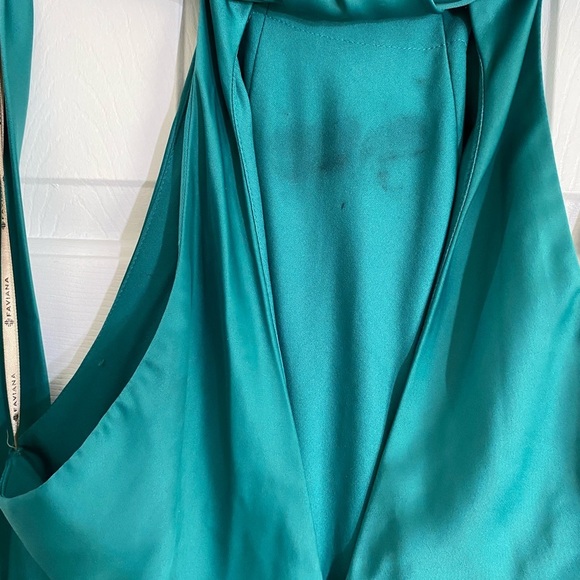 Faviana Halter Gown Long Maxi Dress in Green Satin Size 14 - Picture 8 of 9